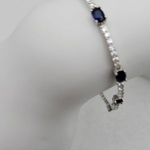 Oval Blue Sapphire and Cubic Zirconia 925 Sterling Silver Bracelet